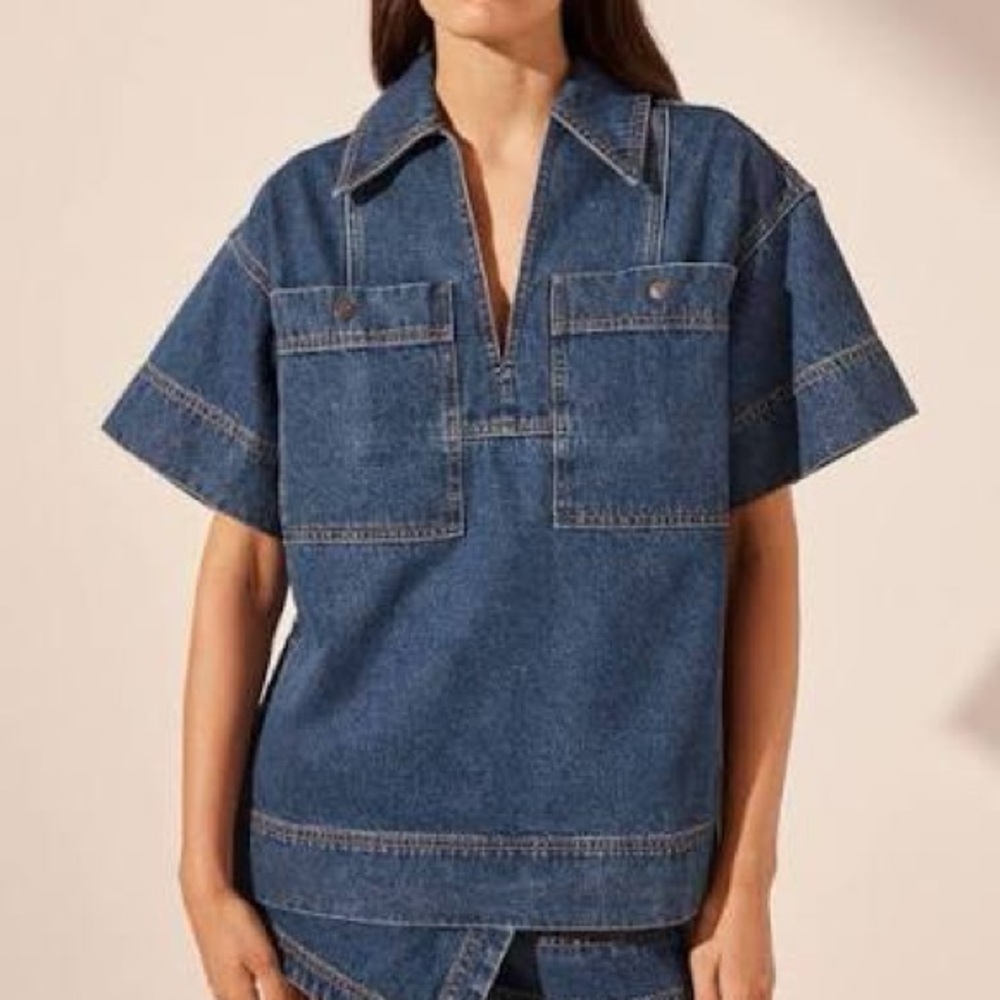 Shona Joy Indigo Denim Raquel Pullover Top Size 8